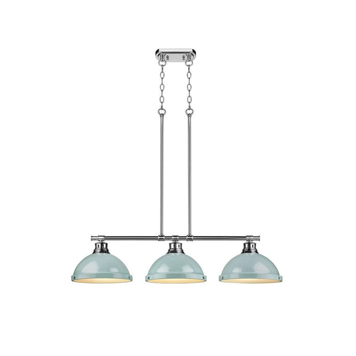 Golden Lighting Duncan 3-Light Linear Pendant, Chrome/Seafoam