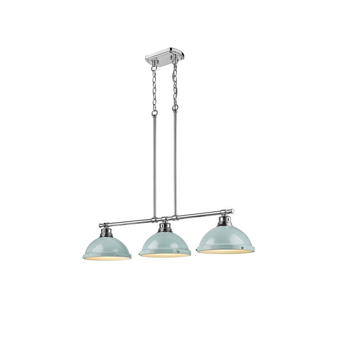Golden Lighting Duncan 3-Light Linear Pendant, Chrome/Seafoam