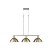 Golden Lighting Duncan 3-Light Linear Pendant, Pewter/Aged Brass - 3602-3LPPW-AB