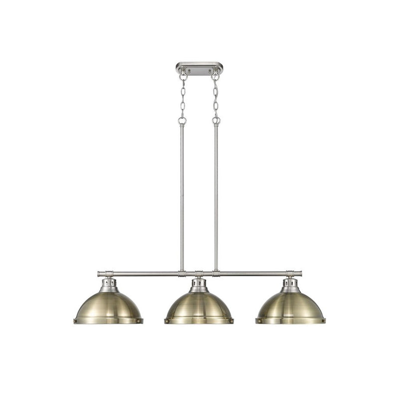 Golden Lighting Duncan 3-Light Linear Pendant, Pewter/Aged Brass - 3602-3LPPW-AB