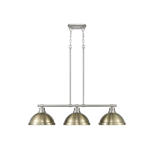 Golden Lighting Duncan 3-Light Linear Pendant, Pewter/Aged Brass - 3602-3LPPW-AB