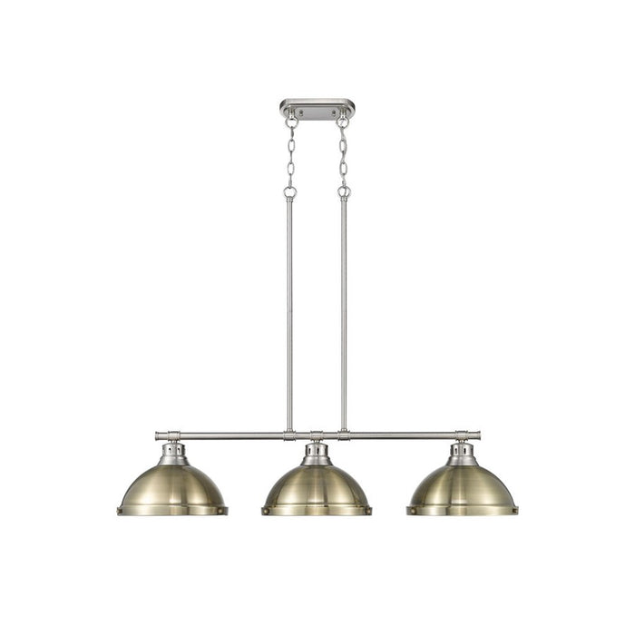 Golden Lighting Duncan 3-Light Linear Pendant, Pewter/Aged Brass - 3602-3LPPW-AB