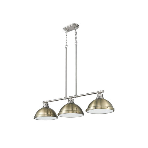 Golden Lighting Duncan 3-Light Linear Pendant, Pewter/Aged Brass