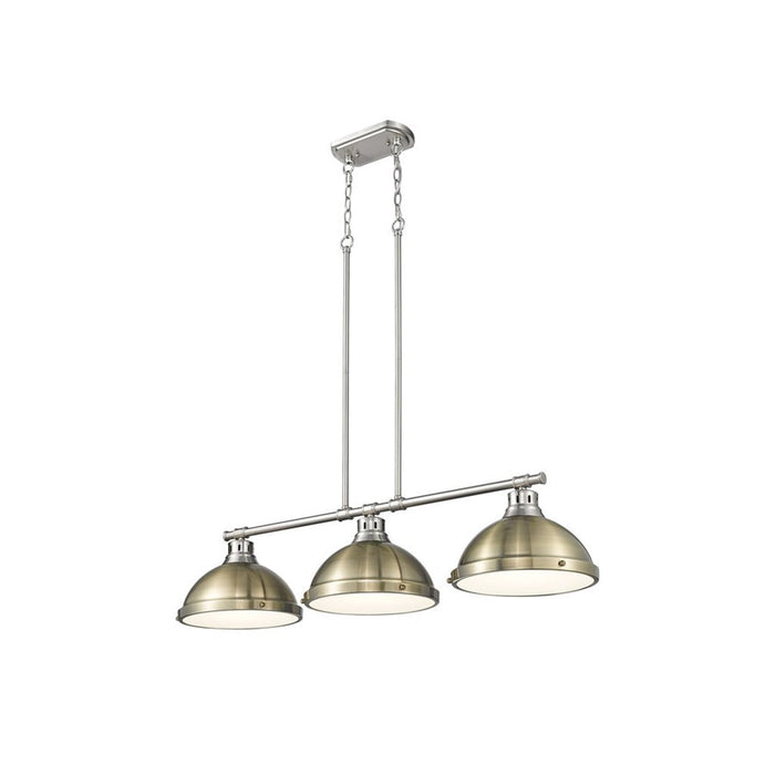 Golden Lighting Duncan 3-Light Linear Pendant, Pewter/Aged Brass