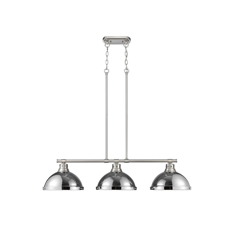 Golden Lighting Duncan 3-Light Linear Pendant, Pewter/Chrome - 3602-3LPPW-CH