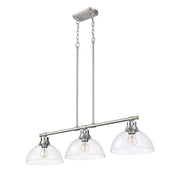 Golden Lighting Duncan 40in 3-Light Island Light | Country Farmhouse Pewter and Clear Glass | Kitchen Island & Dining Room | Model 3602-3LP PW-CLR