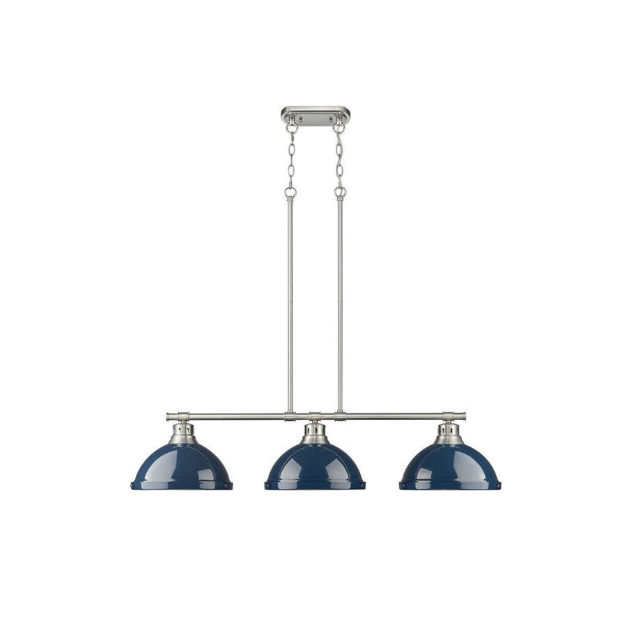 Golden Lighting Duncan 3-Light Linear Pendant, Pewter/Navy Blue - 3602-3LPPW-NVY