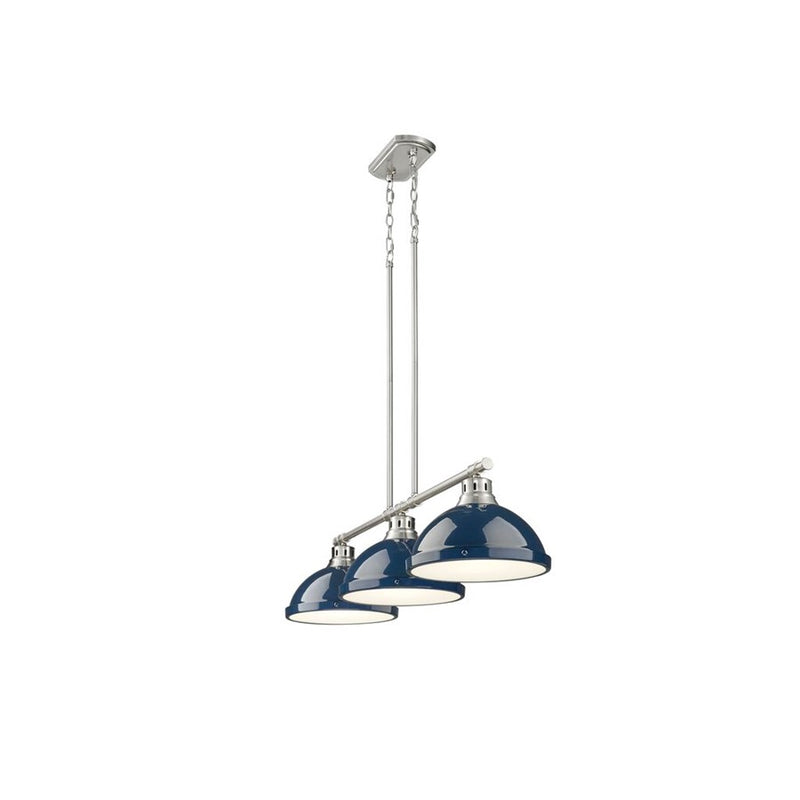 Golden Lighting Duncan 3-Light Linear Pendant, Pewter/Navy Blue