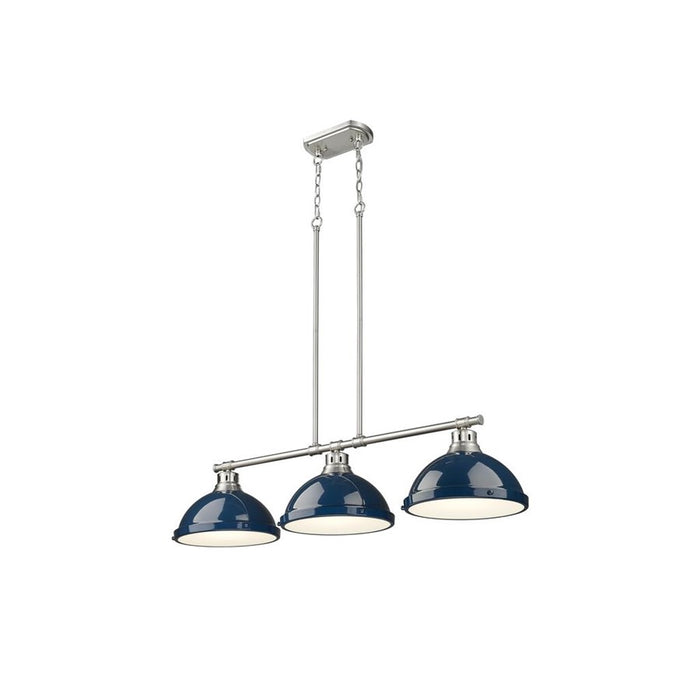 Golden Lighting Duncan 3-Light Linear Pendant, Pewter/Navy Blue