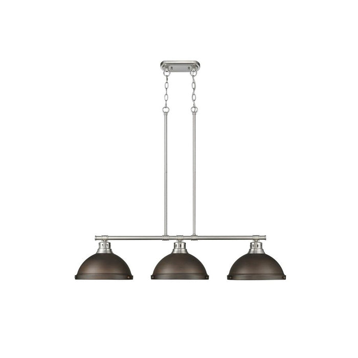 Golden Duncan 3-Light Linear Pendant, Pewter/Rubbed Bronze - 3602-3LPPW-RBZ