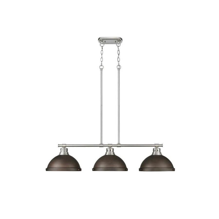 Golden Duncan 3-Light Linear Pendant, Pewter/Rubbed Bronze - 3602-3LPPW-RBZ