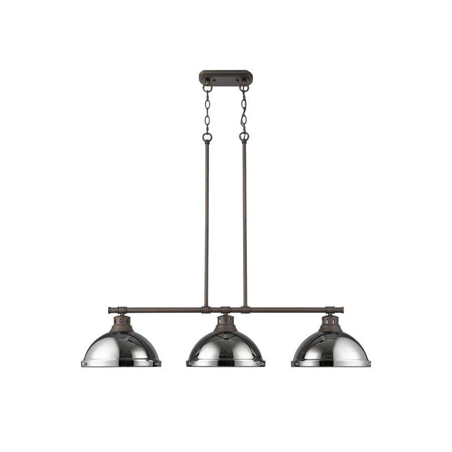 Golden Duncan 3-Light Linear Pendant, Rubbed Bronze/Chrome - 3602-3LPRBZ-CH