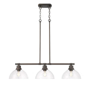 Golden Lighting Duncan 40in 3-Light Island Light | Farmhouse Rubbed Bronze and Clear Glass | Kitchen Island & Dining Room | Model 3602-3LP RBZ-CLR