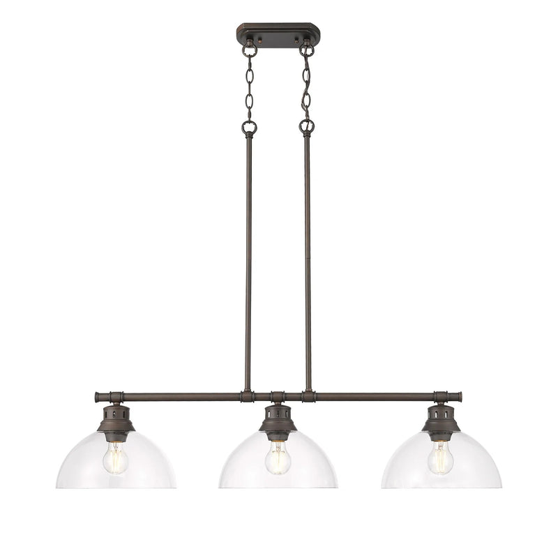 Golden Lighting Duncan 40in 3-Light Island Light | Farmhouse Rubbed Bronze and Clear Glass | Kitchen Island & Dining Room | Model 3602-3LP RBZ-CLR
