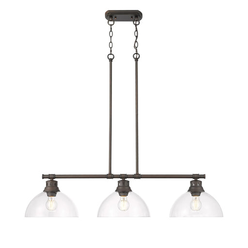 Golden Lighting Duncan 40in 3-Light Island Light | Farmhouse Rubbed Bronze and Clear Glass | Kitchen Island & Dining Room | Model 3602-3LP RBZ-CLR