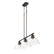 Golden Lighting Duncan 40in 3-Light Island Light | Farmhouse Rubbed Bronze and Clear Glass | Kitchen Island & Dining Room | Model 3602-3LP RBZ-CLR
