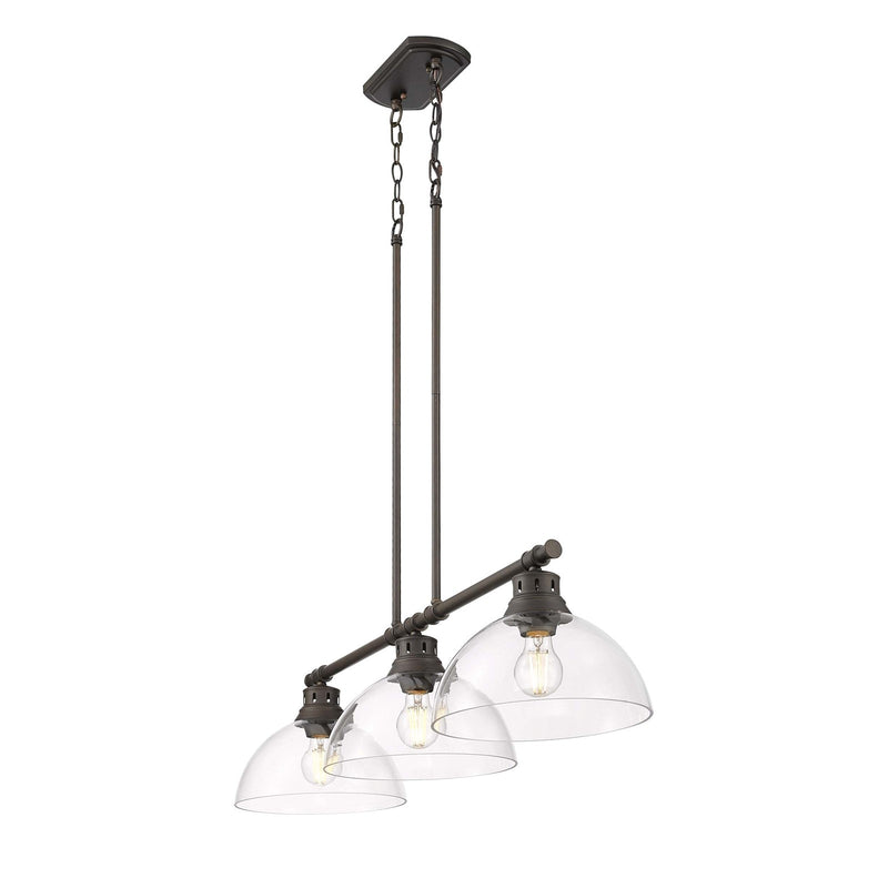 Golden Lighting Duncan 40in 3-Light Island Light | Farmhouse Rubbed Bronze and Clear Glass | Kitchen Island & Dining Room | Model 3602-3LP RBZ-CLR