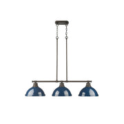 Golden Duncan 3-Light Linear Pendant, Rubbed Bronze/Navy Blue - 3602-3LPRBZ-NVY
