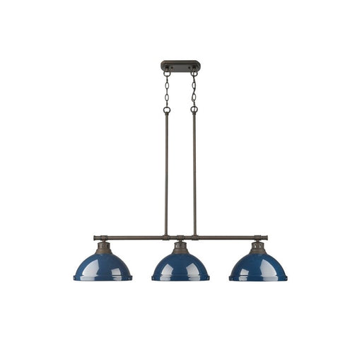 Golden Duncan 3-Light Linear Pendant, Rubbed Bronze/Navy Blue - 3602-3LPRBZ-NVY