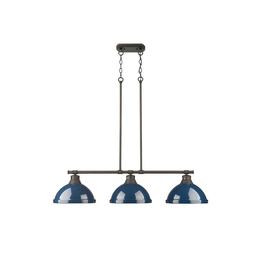 Golden Duncan 3-Light Linear Pendant, Rubbed Bronze/Navy Blue - 3602-3LPRBZ-NVY