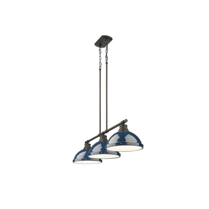 Golden Duncan 3-Light Linear Pendant, Rubbed Bronze/Navy Blue