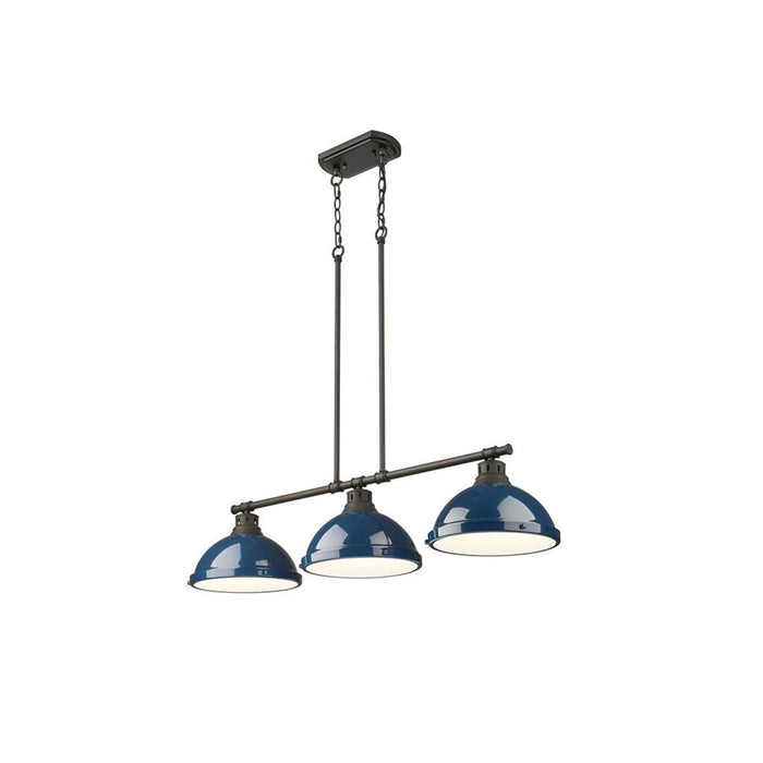 Golden Duncan 3-Light Linear Pendant, Rubbed Bronze/Navy Blue