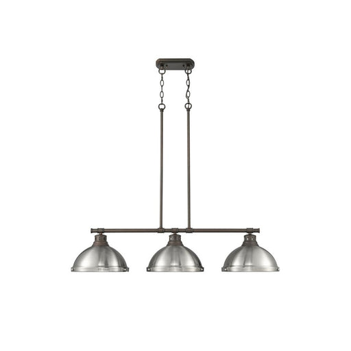 Golden Duncan 3-Light Linear Pendant, Rubbed Bronze/Pewter - 3602-3LPRBZ-PW