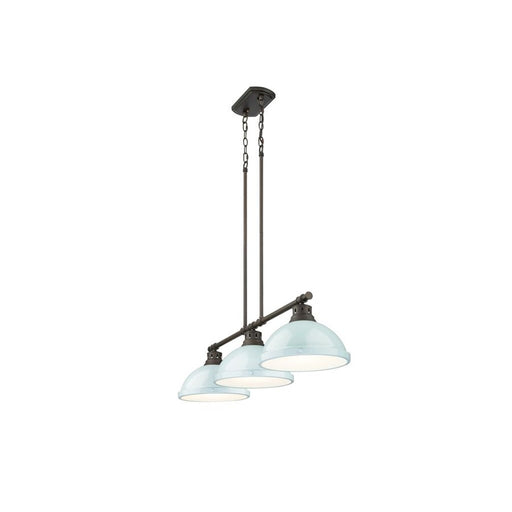 Golden Duncan 3-Light Linear Pendant, Rubbed Bronze/Seafoam