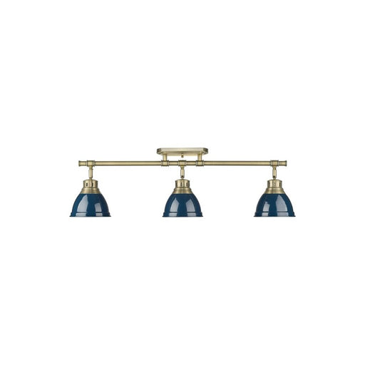 Golden Lighting Duncan 3-Light Semi-Flush, Aged Brass/Navy Blue - 3602-3SFAB-NVY