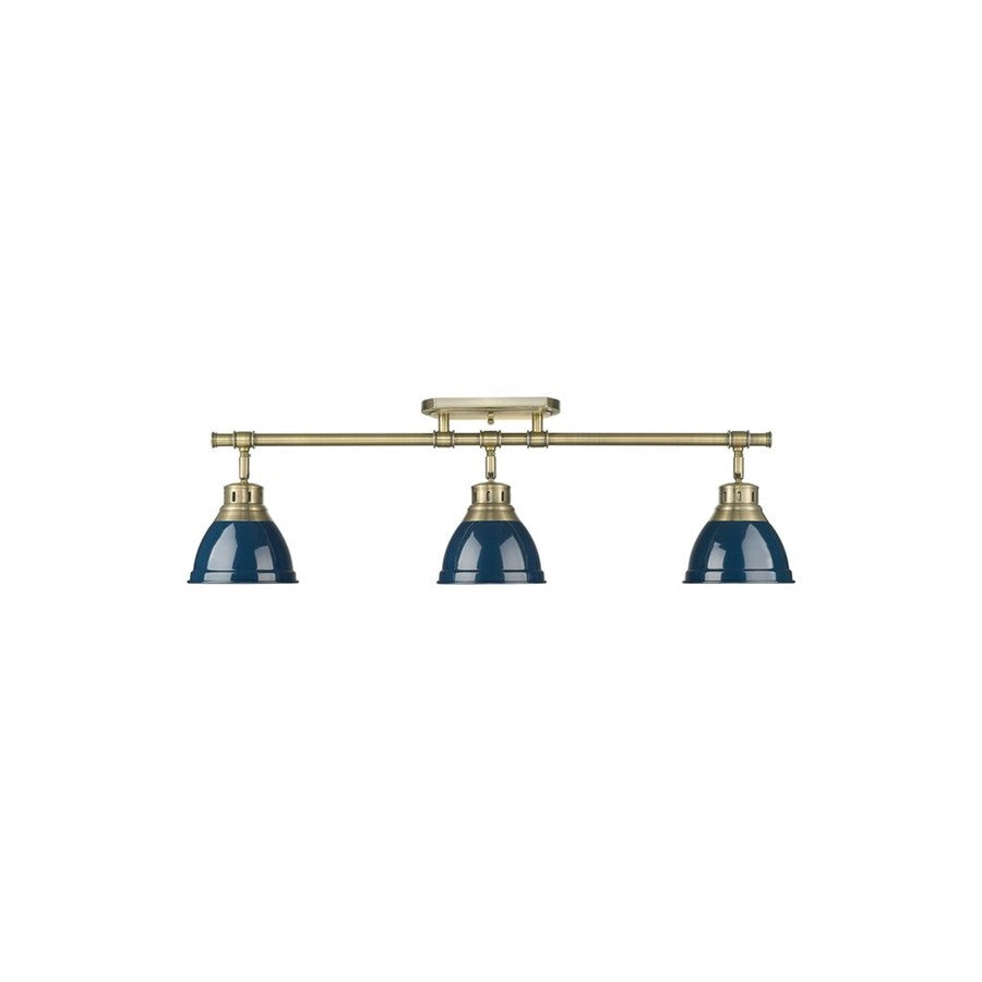 Golden Lighting Duncan 3-Light Semi-Flush, Aged Brass/Navy Blue - 3602-3SFAB-NVY