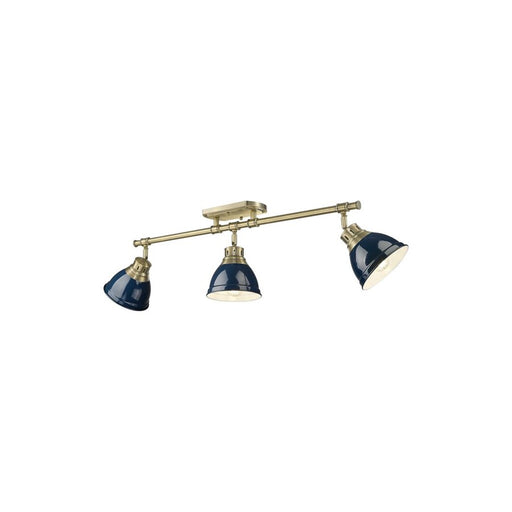 Golden Lighting Duncan 3-Light Semi-Flush, Aged Brass/Navy Blue