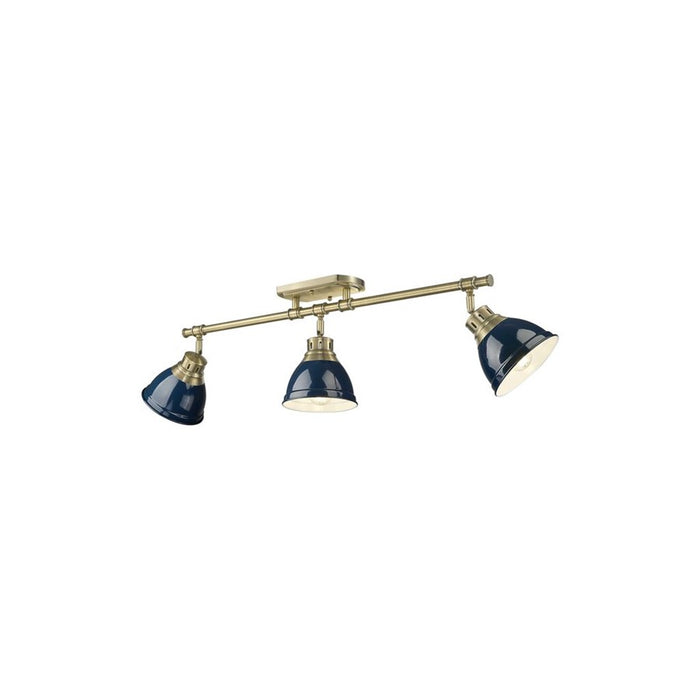 Golden Lighting Duncan 3-Light Semi-Flush, Aged Brass/Navy Blue