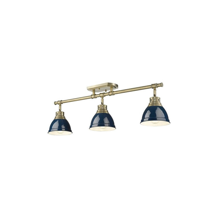 Golden Lighting Duncan 3-Light Semi-Flush, Aged Brass/Navy Blue