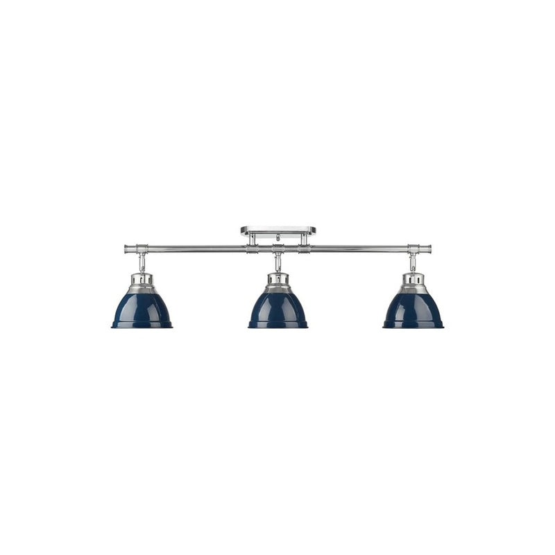 Golden Lighting Duncan 3-Light Semi-Flush, Chrome/Navy Blue - 3602-3SFCH-NVY