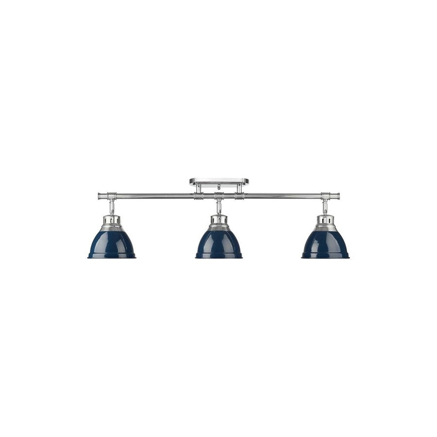 Golden Lighting Duncan 3-Light Semi-Flush, Chrome/Navy Blue - 3602-3SFCH-NVY