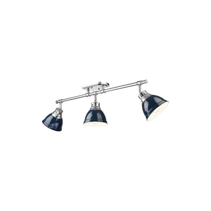 Golden Lighting Duncan 3-Light Semi-Flush, Chrome/Navy Blue