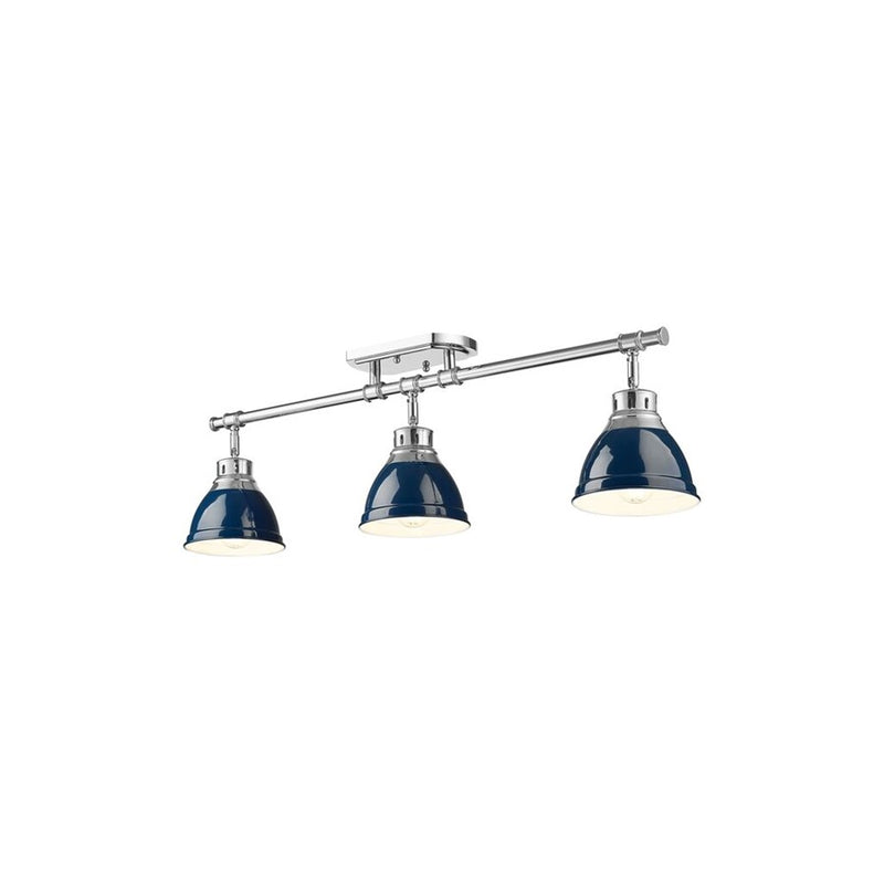 Golden Lighting Duncan 3-Light Semi-Flush, Chrome/Navy Blue
