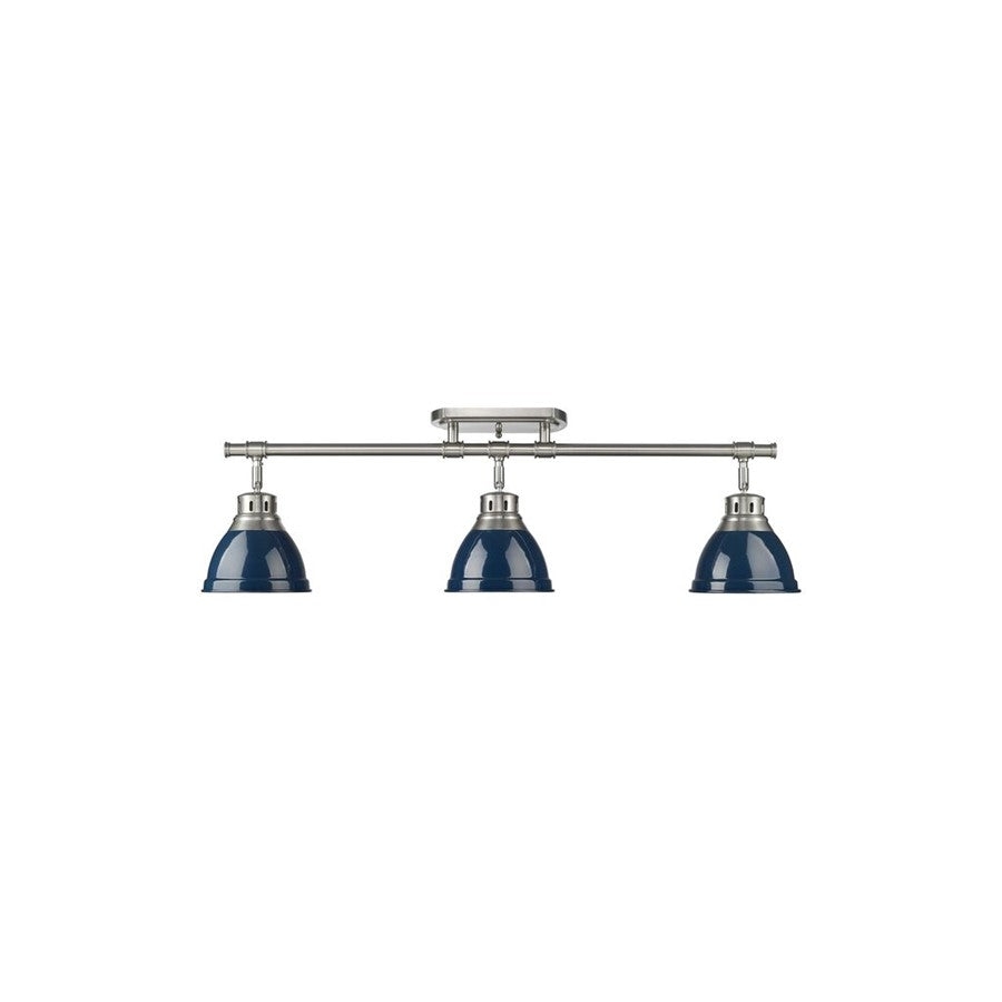 Golden Lighting Duncan 3-Light Semi-Flush, Pewter/Navy Blue - 3602-3SFPW-NVY