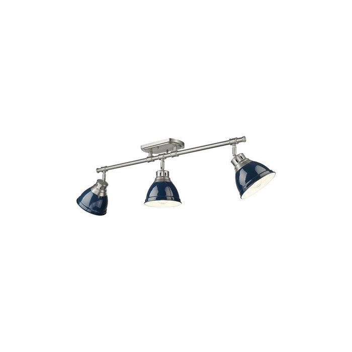 Golden Lighting Duncan 3-Light Semi-Flush, Pewter/Navy Blue