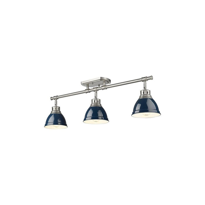Golden Lighting Duncan 3-Light Semi-Flush, Pewter/Navy Blue