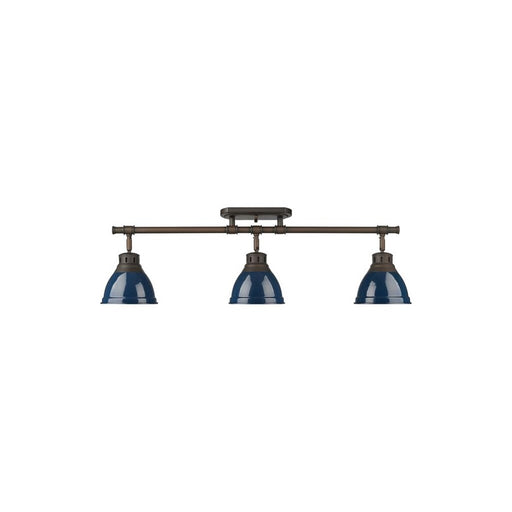 Golden Duncan 3-Light Semi-Flush, Rubbed Bronze/Navy Blue - 3602-3SFRBZ-NVY