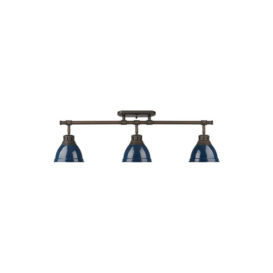 Golden Duncan 3-Light Semi-Flush, Rubbed Bronze/Navy Blue - 3602-3SFRBZ-NVY