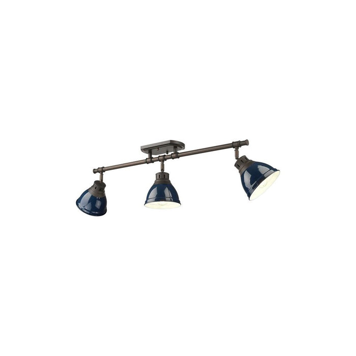 Golden Duncan 3-Light Semi-Flush, Rubbed Bronze/Navy Blue