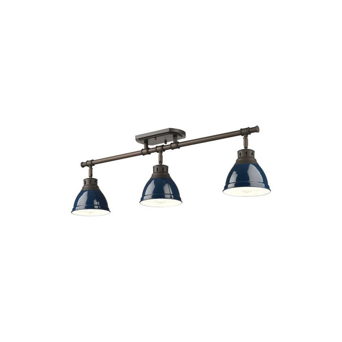 Golden Duncan 3-Light Semi-Flush, Rubbed Bronze/Navy Blue