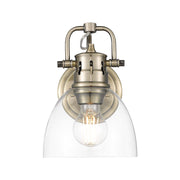 Golden Lighting Duncan 1-Light Wall Sconce | Farmhouse Aged Brass and Clear Glass | Bathroom & Hallway | 6.5 x 8.25 x 8.5 in | Model 3602-BA1 AB-CLR