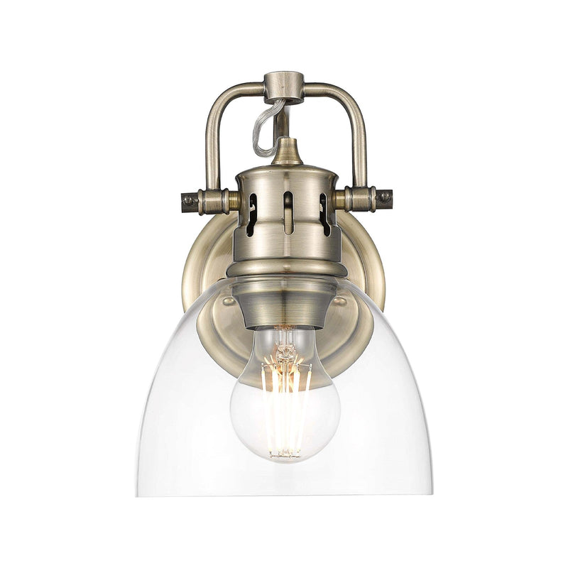 Golden Lighting Duncan 1-Light Wall Sconce | Farmhouse Aged Brass and Clear Glass | Bathroom & Hallway | 6.5 x 8.25 x 8.5 in | Model 3602-BA1 AB-CLR