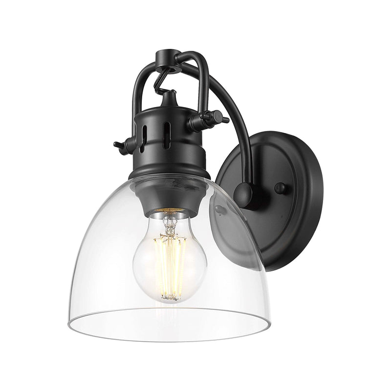 Golden Lighting Duncan 1-Light Wall Sconce | Farmhouse Matte Black and Clear Glass | Bathroom & Hallway | 6.5 x 8.25 x 8.5 in | Model 3602-BA1 BLK-CLR