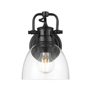 Golden Lighting Duncan 1-Light Wall Sconce | Farmhouse Matte Black and Clear Glass | Bathroom & Hallway | 6.5 x 8.25 x 8.5 in | Model 3602-BA1 BLK-CLR