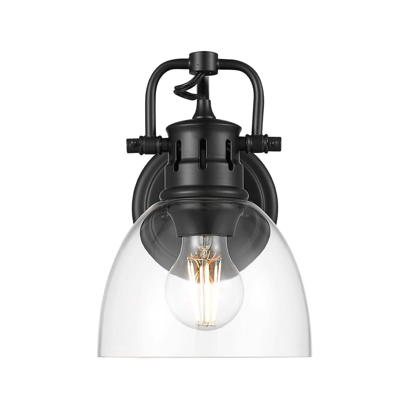 Golden Lighting Duncan 1-Light Wall Sconce | Farmhouse Matte Black and Clear Glass | Bathroom & Hallway | 6.5 x 8.25 x 8.5 in | Model 3602-BA1 BLK-CLR