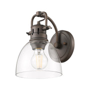 Golden Lighting Duncan 1-Light Wall Sconce | Farmhouse Rubbed Bronze and Clear Glass | Bathroom & Hallway | Model 3602-BA1 RBZ-CLR